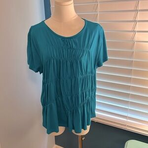 DKNY Blue Pleated Short Sleeve Blouse